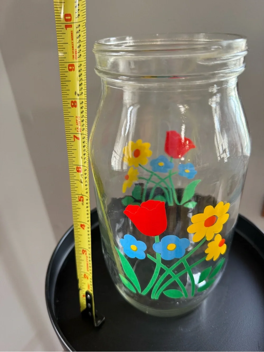 Vintage Carlton Glass 2 Qt Floral Glass Canister Jar USA No Lid